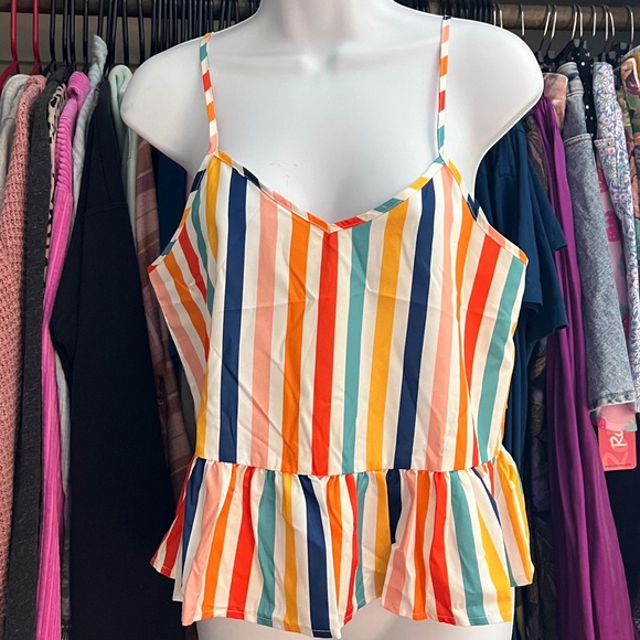 Colorful Striped Ruffle Hem Cami Top - Picture 2 of 4